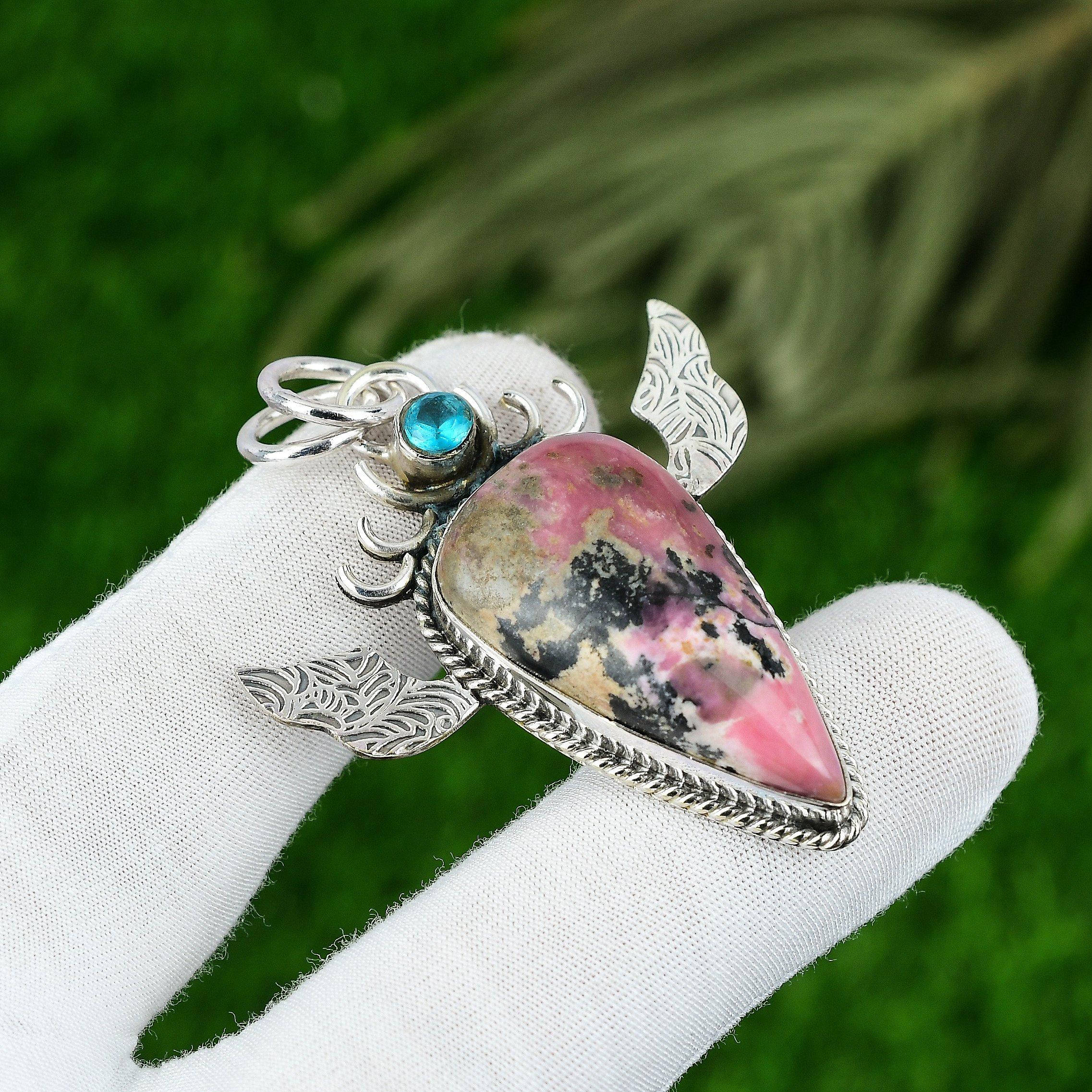 

Daughters Day Deal Sterling Silver Natural Rhodonite Topaz Bezel Pendant Jewelry