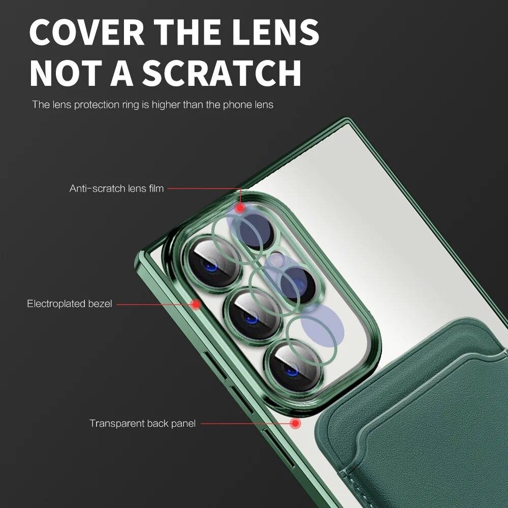 Husă magnetică Magsafe din piele, suport pentru carduri, pentru Samsung S24Ultra S23 Plus, husă de protecție fără fir pentru încărcare