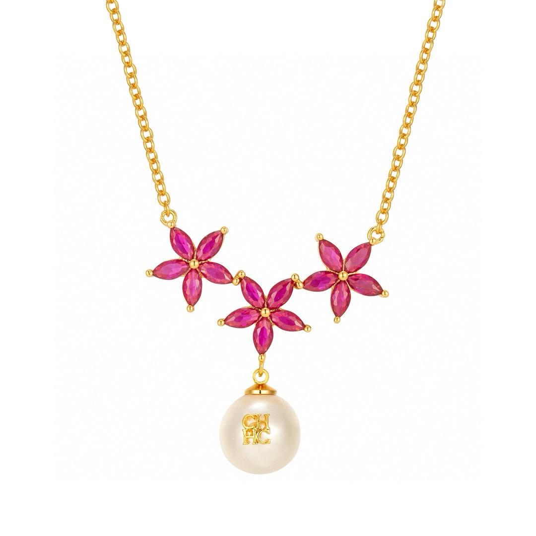 Elegant CHHC Pearl & Petal Pendant Necklace with Gift Box