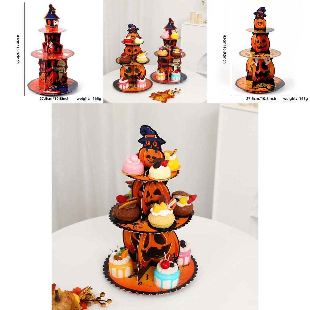 New Festive Halloween Paper Cake Stand Three Tier Dessert Display Decoration