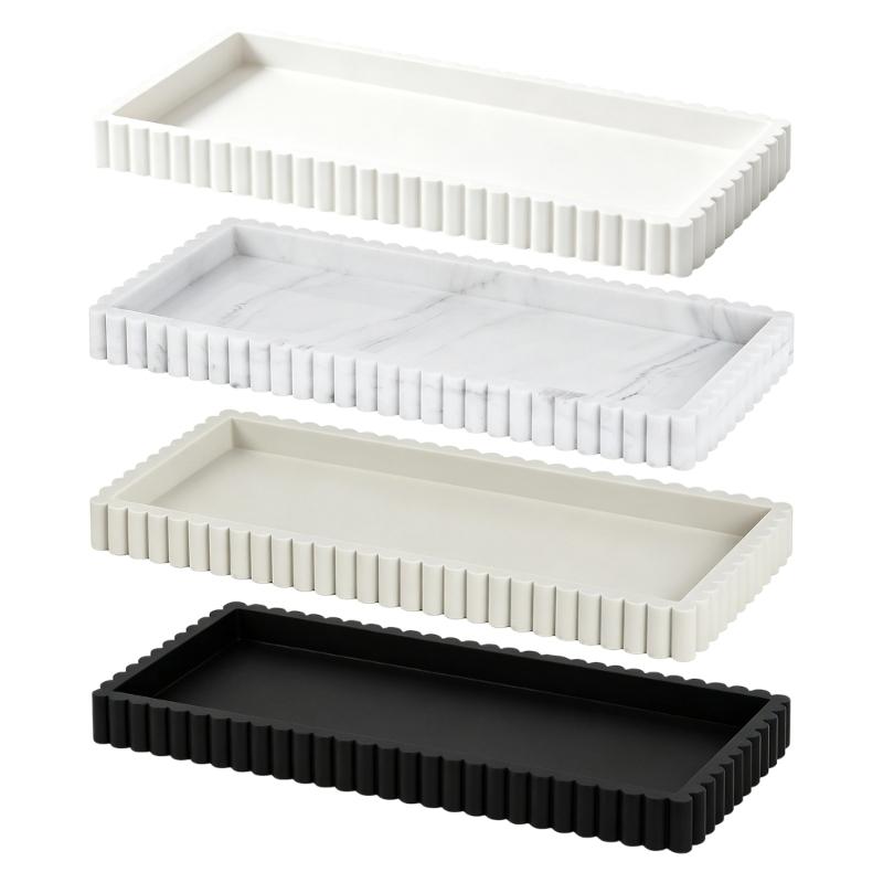 Sink-Side Tray for Bathroom or Kitchen Counter, Freestanding Catchall with Raised Scalloped Border for Soap and Bottles