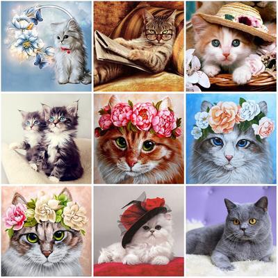 Cat DIY 5D Diamond Painting Full Round Drill Cute Animal Diamond Embroidery Cross Stitch Kits Mosaic Wall Art Christmas Gift