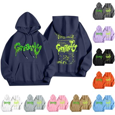 Unisex Mode Leichter Langarm-Pullover mit Taschen Bedruckter Hoodie
