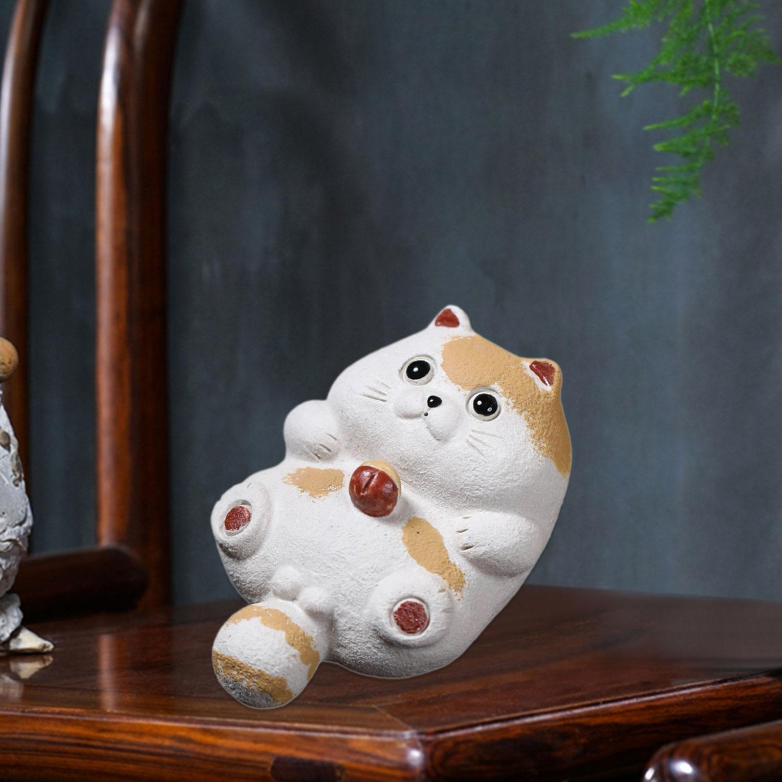 

Pet Cat Figurine Gift Traditional Feng Shui Animal Tea Trays Decor for Bookshelf Office білий