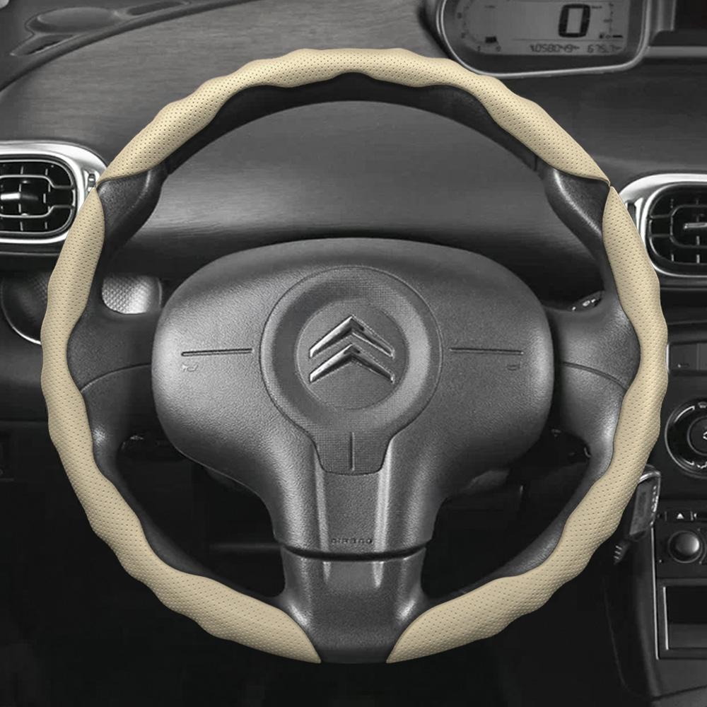 Suitable for Citroen Steering Wheel Cover, Wave-Shaped Sporty Design, Breathable Leather, Segmented Anti-Slip Sweat-Absorbing Steering Wheel