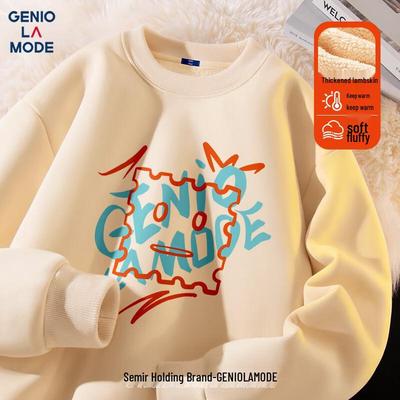 GENIOLAMODE Men's Winter Sherpa-Lined Crew Neck Sweatshirt