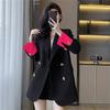 Black Double Breasted Casual Blazer Autumn Office Wear Jacket for Women