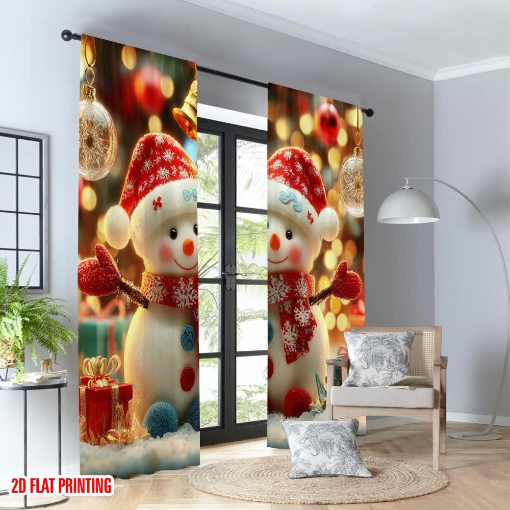 2pcs 2D flat printing Christmas Scene Curtains Christmas Snowmen Holiday Gifts_a Digital Printed Polyester Drapes Spring Perfect