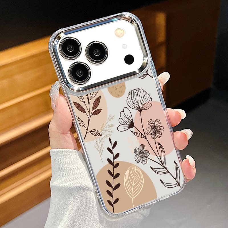 

Cartoon Daisies Flower Pattern Case For iPhone 17 Pro Max iPhone 16 15 14 13 Pro Max 11 17e 16e Plating Lens Frame Clear Soft Silicone Back Cover iPhone 16 прозрачный