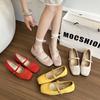 Yellow Single Shoes with Skirt Square Head Mary Jane Shoes Soft Sole Bow Ladyshoes