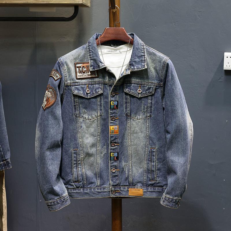 

Retro Denim Jacket: Men s Trendy, Loose-Fit Workwear for Spring & Autumn M синій