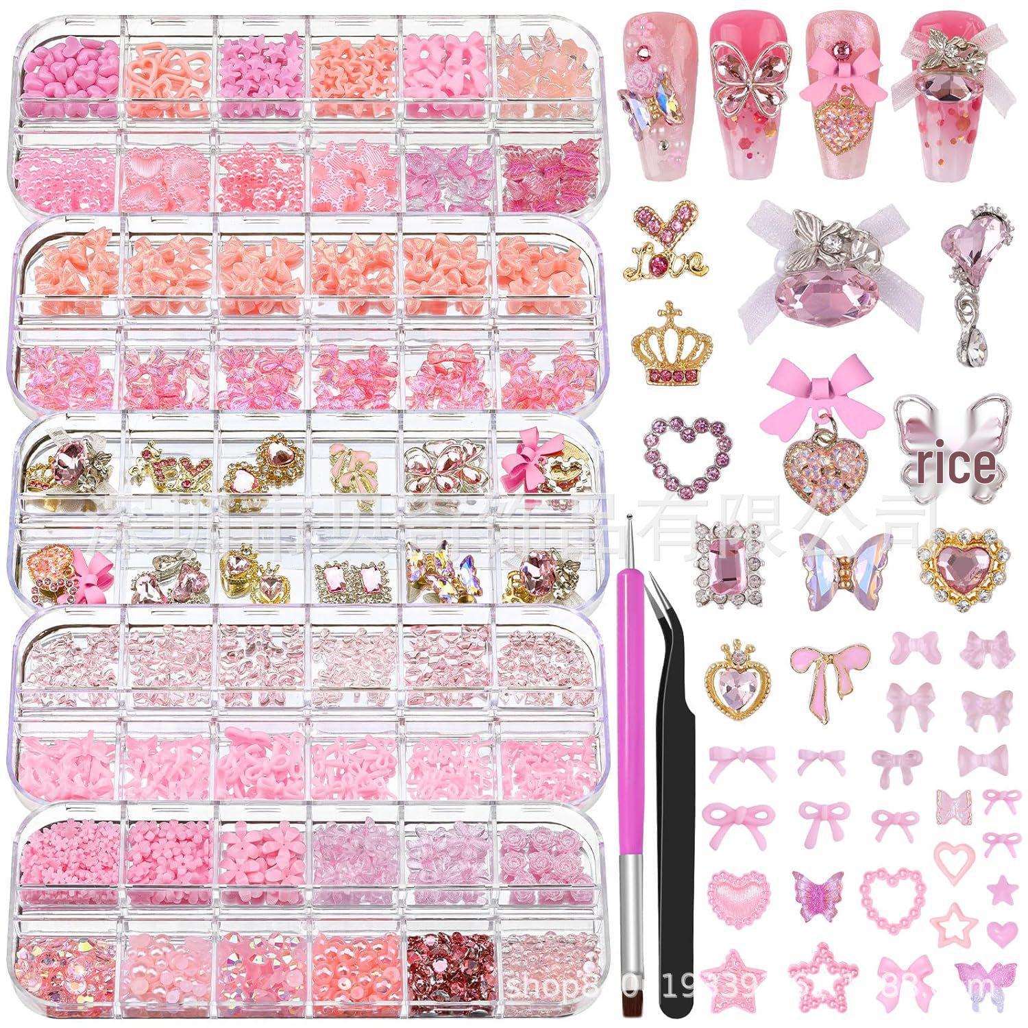 Trendy Nail Art Kit: Bow, Half-Pearl, Alloy, Rhinestones & Mixed Rivets