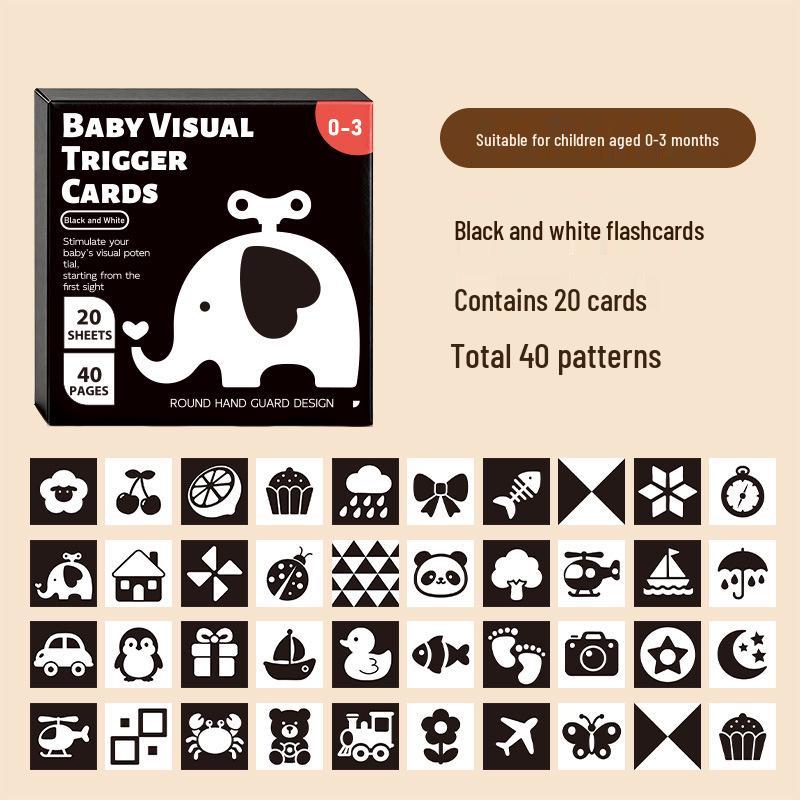 Baby Visual Stimulation Cards: Black & White, Color, and Rattle Set for Early Education and Newborn Tracking
