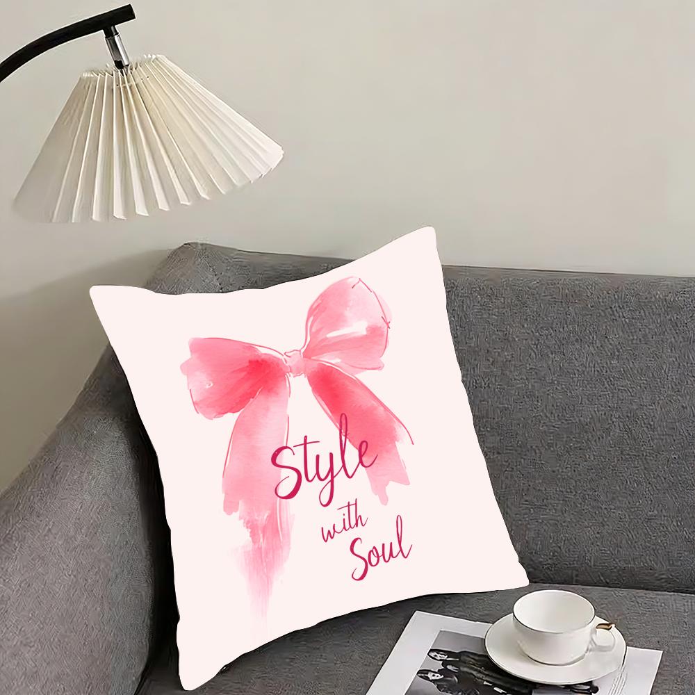 Korean trendy bow Cushion Cover Reversible Plush Pillow Cover – For car, sofa, bedroom, perfect as a gift.