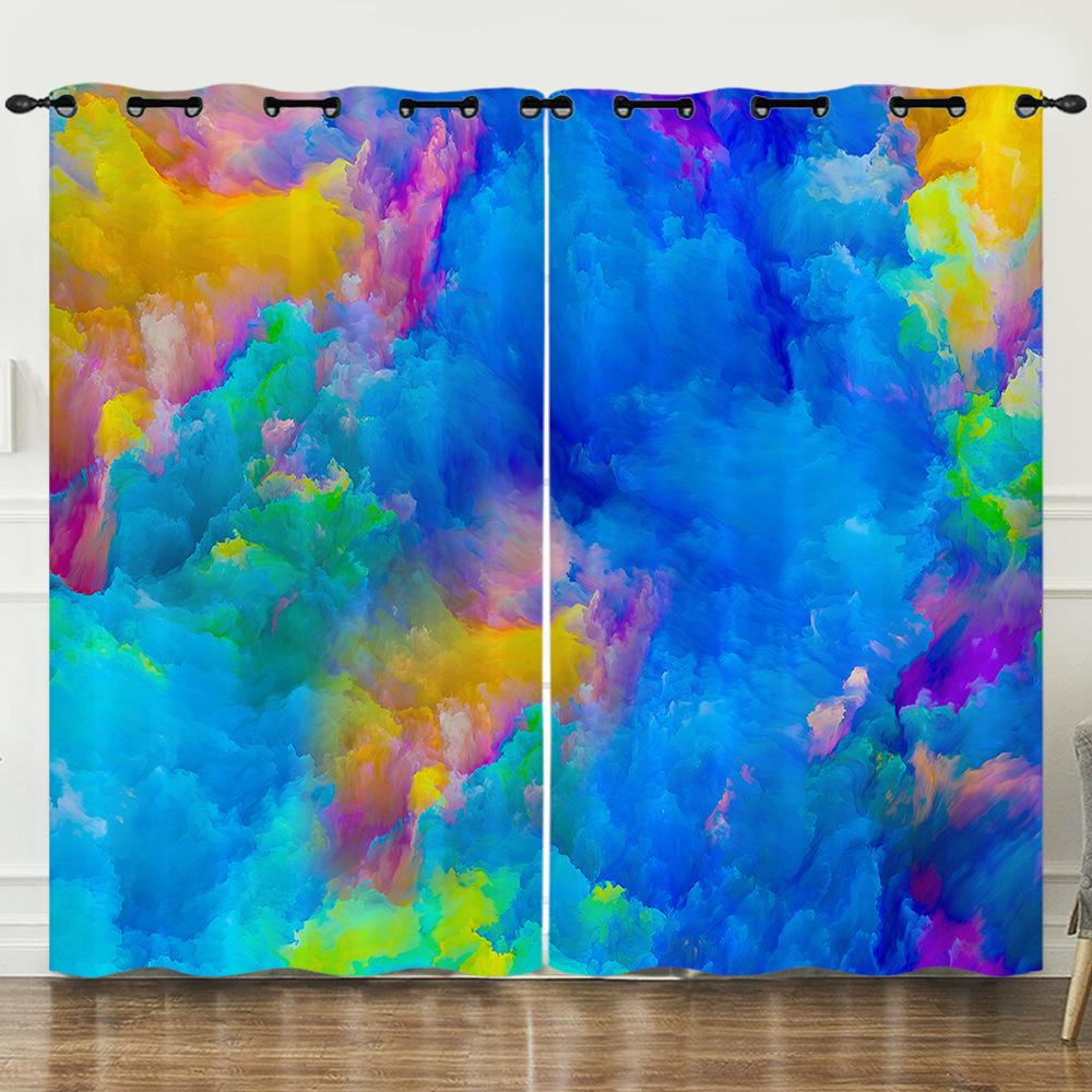Curtain 3D Digital Printing Blackout Curtain Colored Cloud Curtain Bedroom Without Punching