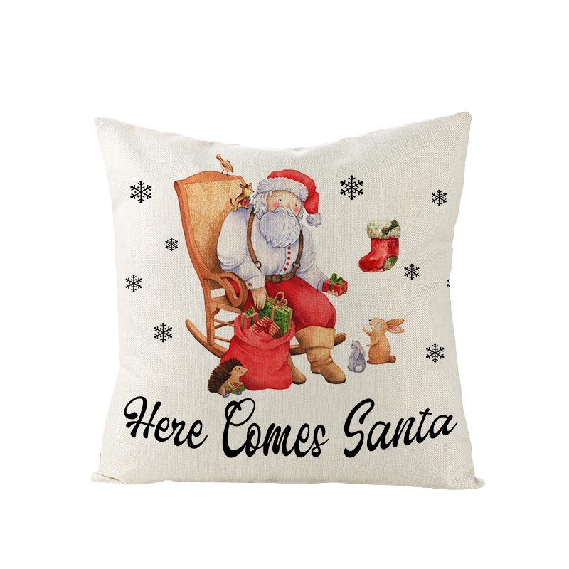 Watercolor Red Christmas Pillow Cover Polyester Printed Holiday Pillow Cartoon Pillow Cover