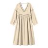 Fashionable Lady's V-neck Mid-length Casual Long-sleeved Dress