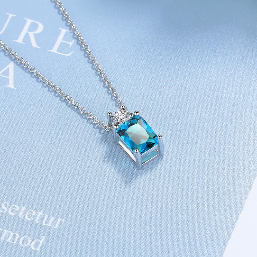 925 Sterling Silver Simple Multi-color Rectangular Zircon Pendant Necklace Anniversary Birthday Wedding Party Gift
