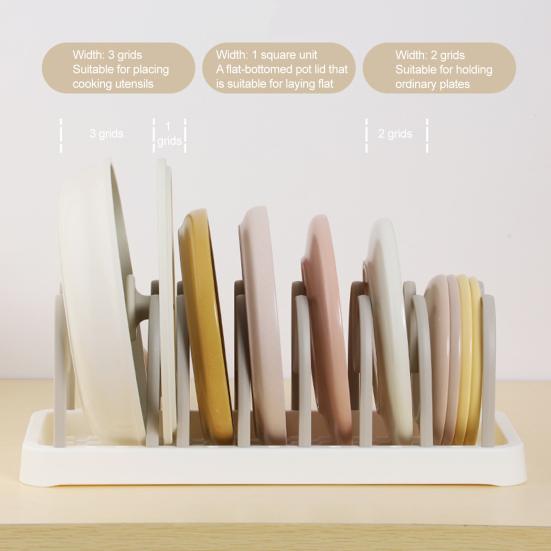 Countertop Dish Rack Pot Lids Rack Pan Lids Organizer with Adjustable Compartments for Bakeware And Dinner Plates Cabinet Kitchen Counter