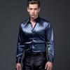 Men Shirt Lapel Long Sleeve Single Breasted Shirt Tops Pure Color Glossy Design Smooth Satin Shirt Versatile Daily Wear