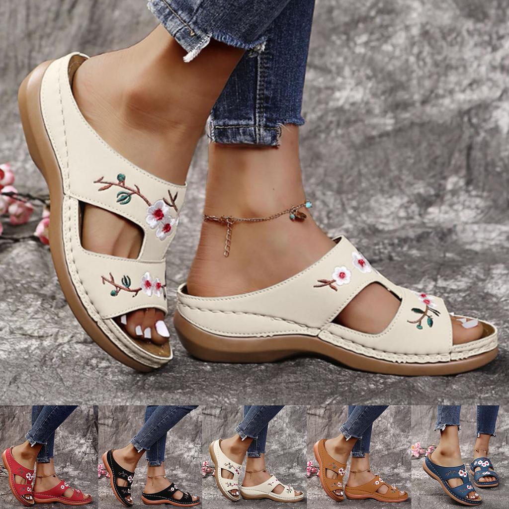 Soft Cushion Sandals For Women Summer Ladies Fashion Wedge Heel Embroidery Flower Sandals Women'S Shoes Sandalias De TacóN