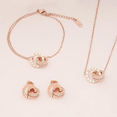 Women's Roman Double Ring Necklace - Rose Gold, Titanium Steel, Diamond Clavicle Necklace - High-Grade Fashion, Fade-Resistant.