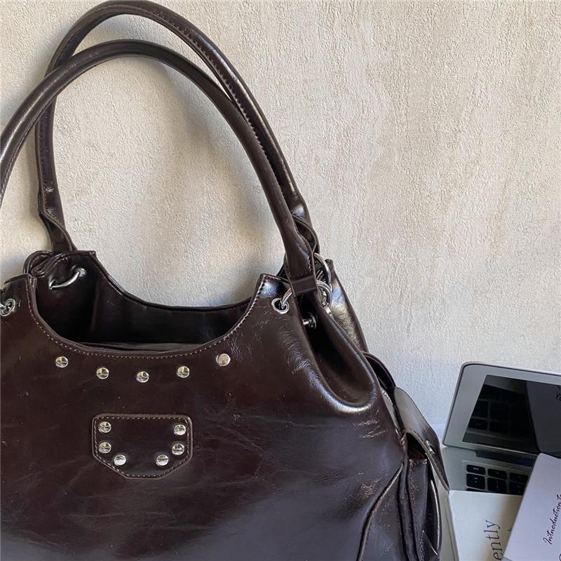 Faux Leather Hobo Bag Women Fashion Shoulder Bag With Stud Detail Soft Texture Handbag Everyday Use