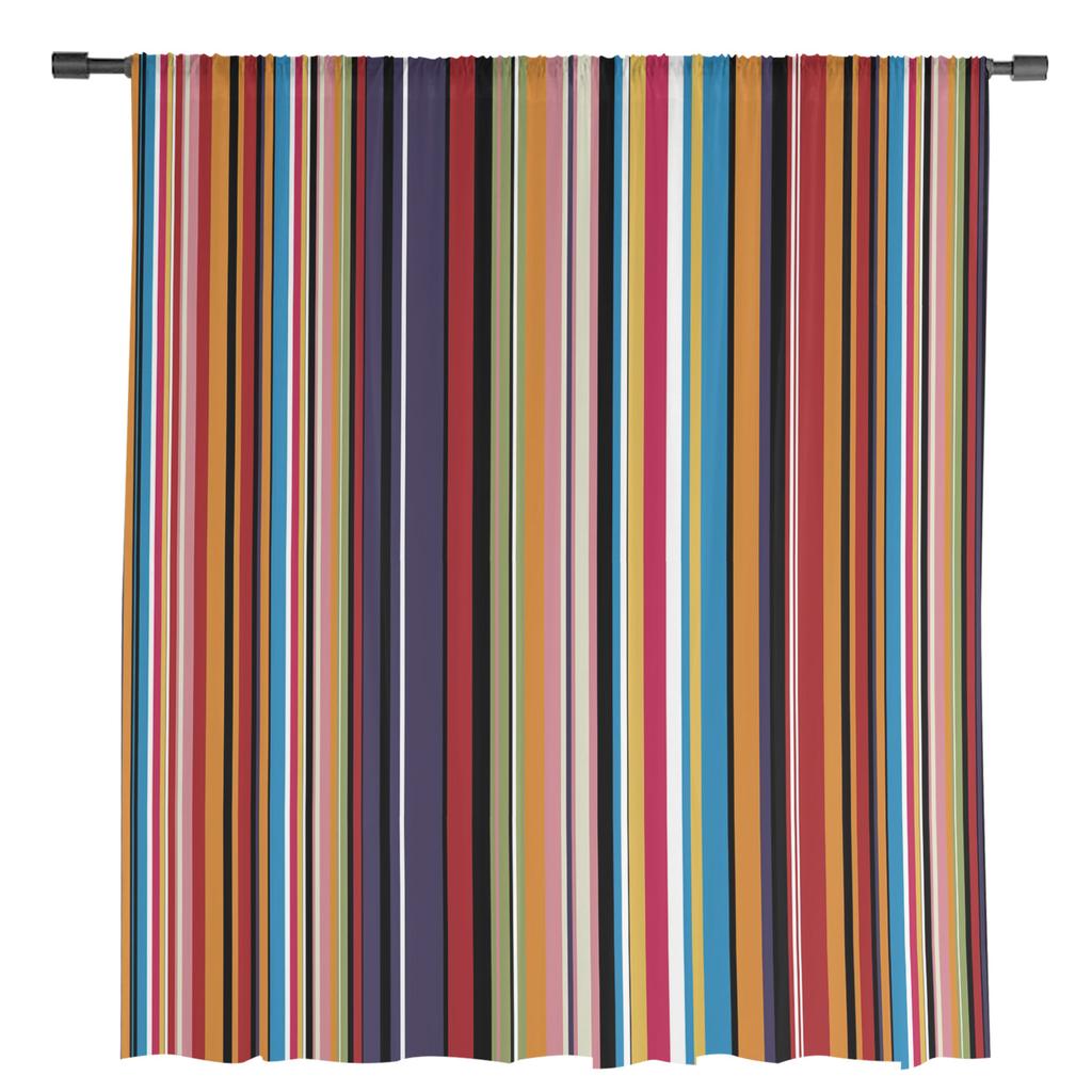 Mexico Style Colorful Stripes Sheer Curtains for Living Room Decoration Window Curtains for Kitchen Tulle Voile Organza Curtains