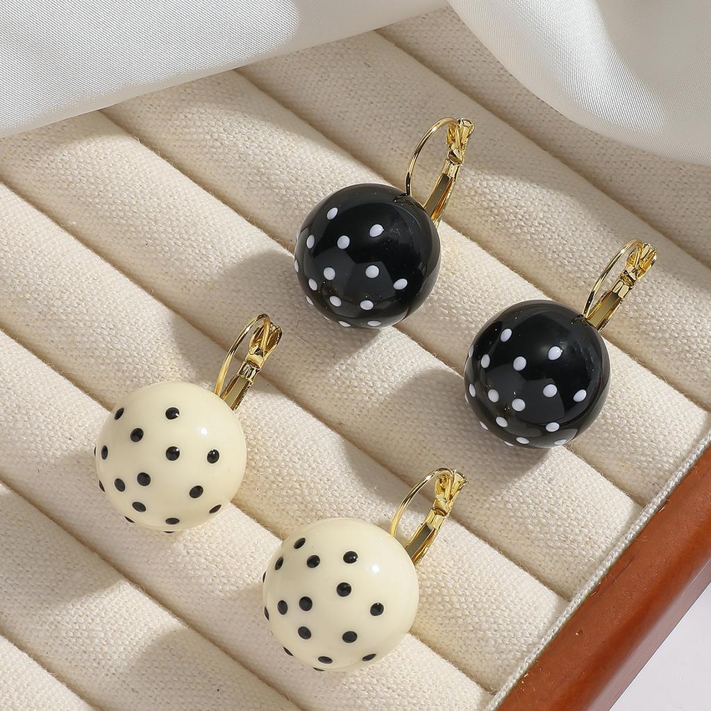 Orecchini a Pois Bianchi e Neri Moda Retrò per Donna Eleganti Cerchietti Rotondi in Resina Acrilica Fibbie per Orecchie Gioielli Casual per Feste