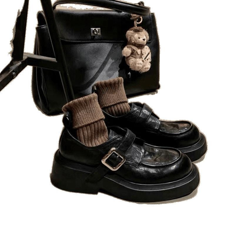 Inner height increase 7CM small size 3233 round head one pedal thick heel loafer single shoes small leather shoes women