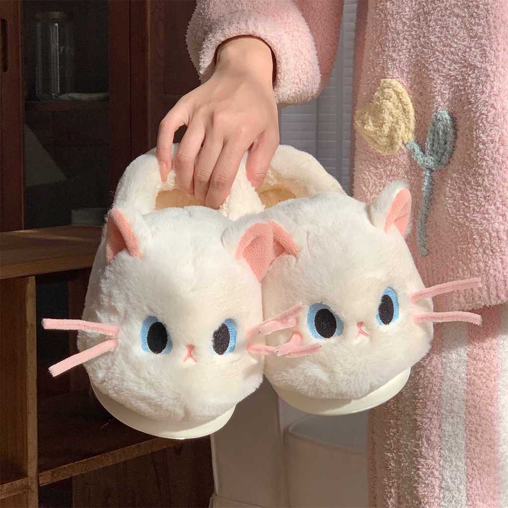 Zapatillas Suaves de Peluche de Gato Para Mujeres y Hombres Con Calidez y Suela de PVC Antideslizante Para Comodidad en Casa