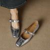 French Casual Women's Single Shoes Retro Mary Jane Shoes Spring and Summer New Versatile Light Mouth Leather Shoes Flat Heel Square Head Commuting