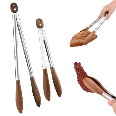 Walnussholz Edelstahl Küchenzange Lebensmittelclip mit Verriegelungsmechanismus Hitzebeständig