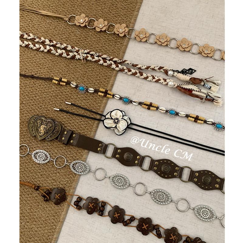 Boho-Blumen-Taillengürtel für Damen mit Vintage-Ethno-Stil PU-Leder-Accessoire