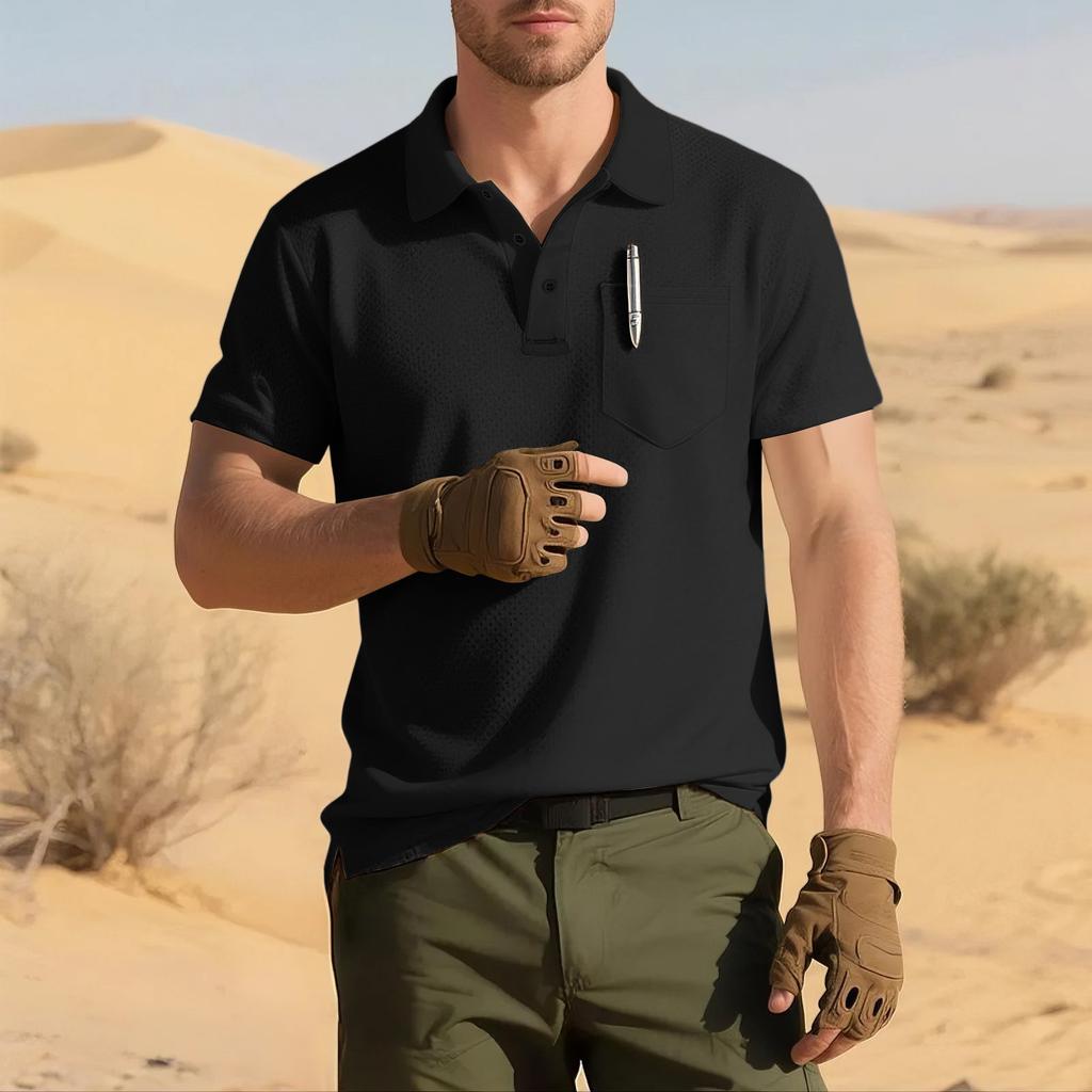 Men's Solid-color Classic Lapel Short-sleeved Sporty Casual Shirt Top