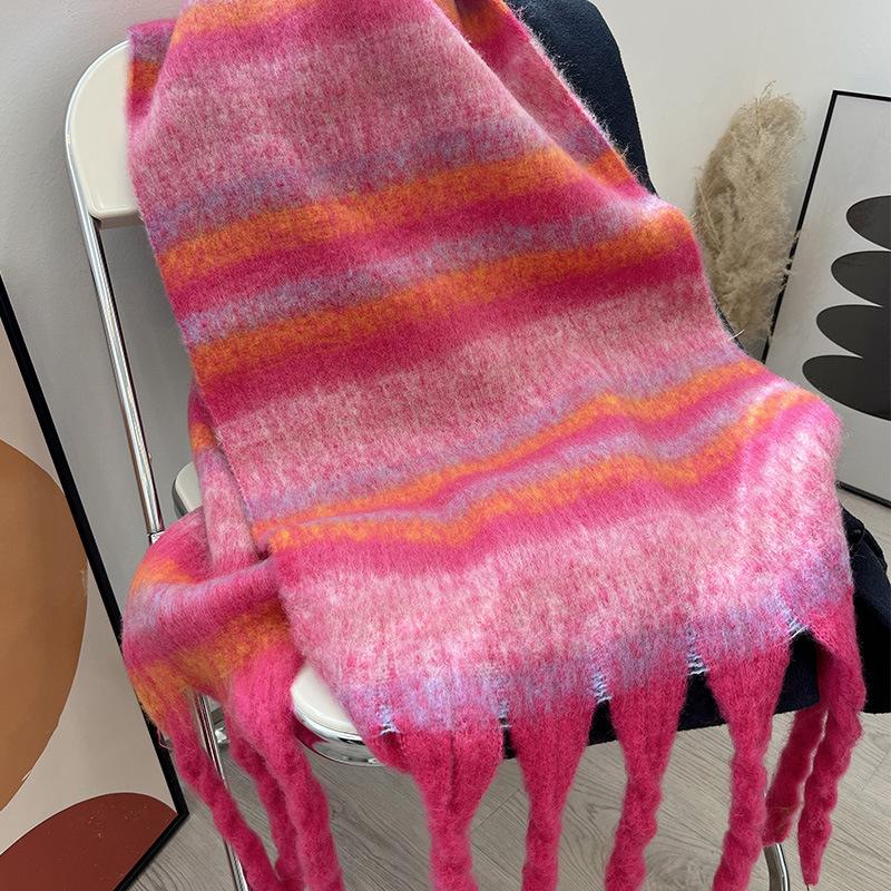 

Полосатый шарф зимний для девочек цветной теплый нагрудник шаль двойного назначения