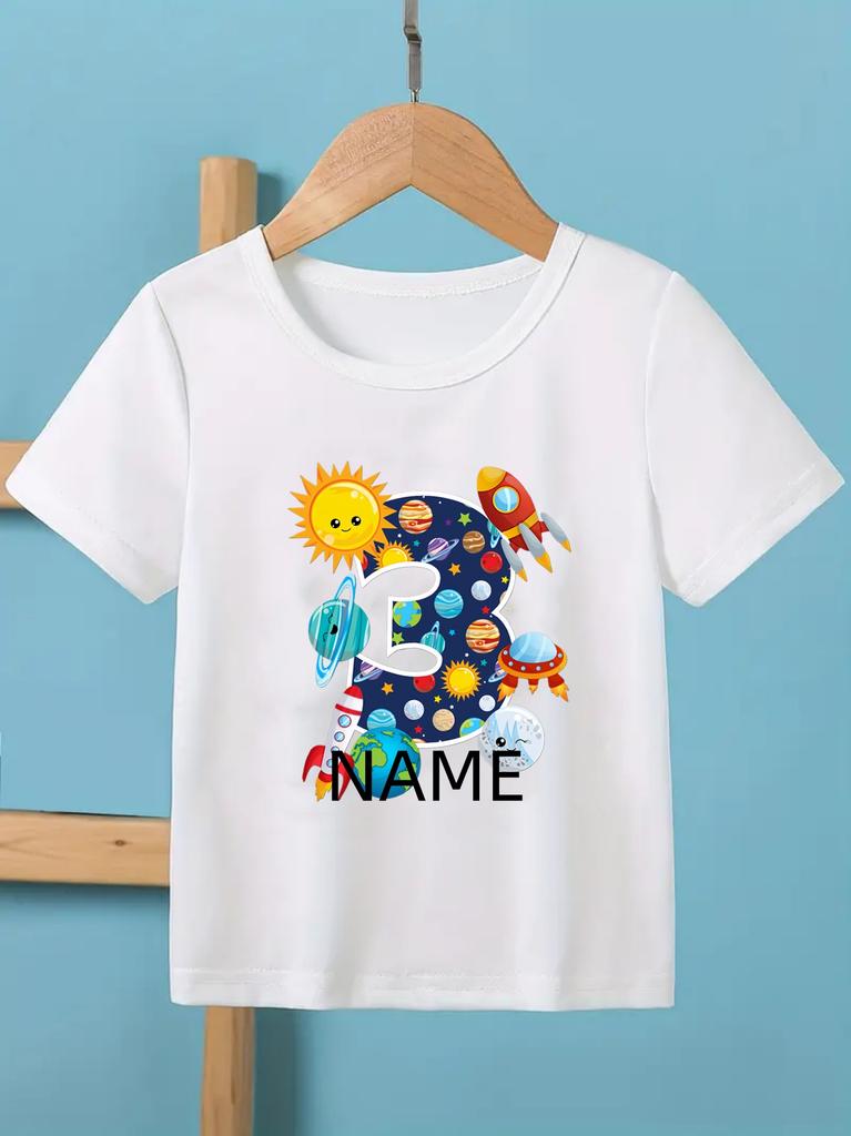 Personalized Name Space Aerospace Rocket 3rd/4th/5th Birthday Print T-Shirt Boys Children'S Shirt Space Birthday Party Gift Tees