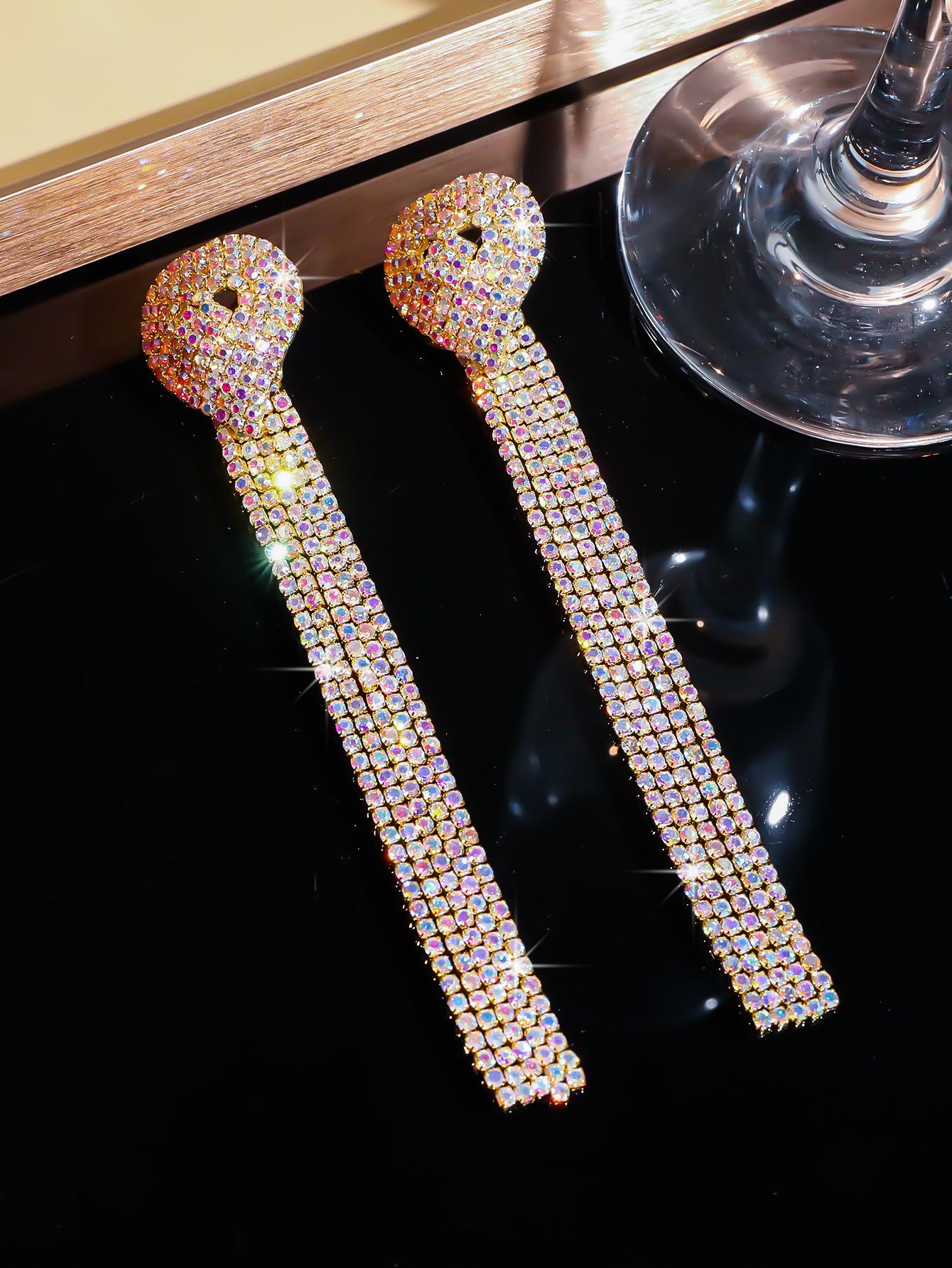 

Геометрические серьги с полным бриллиантом, блестящие длинные серьги с бахромой