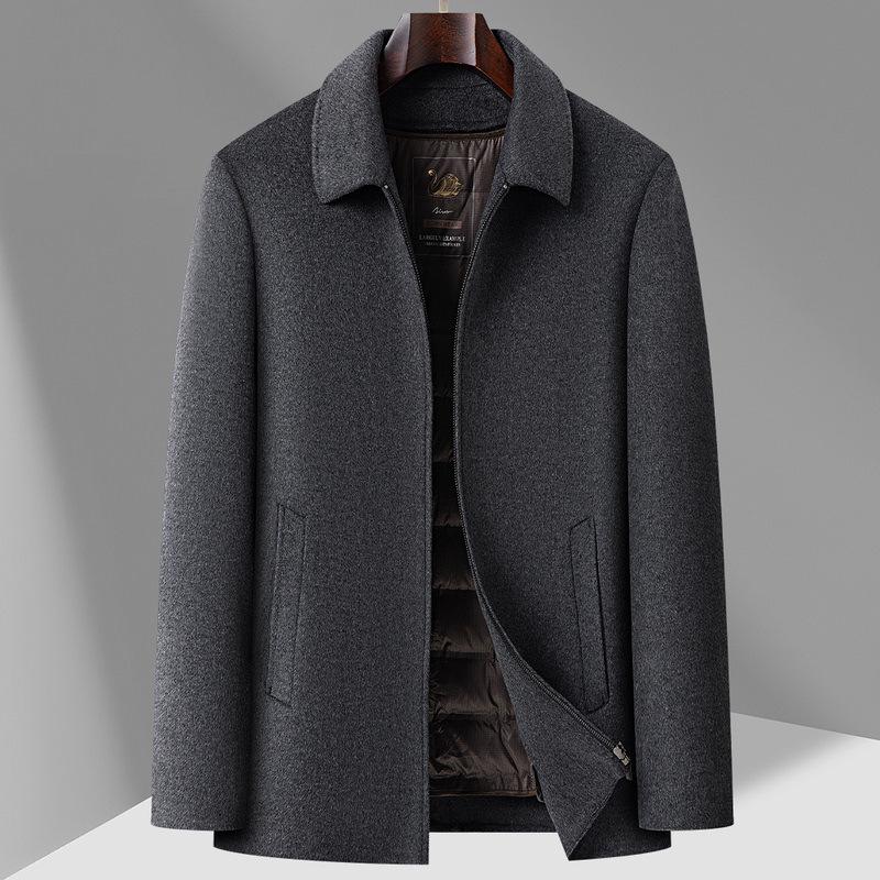Dad's Wool-Cashmere Double-Faced Jacket with Detachable Down Liner for Autumn/Winter