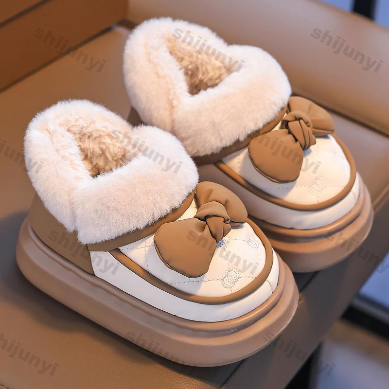 Children's Shoes Girls Warm Plush Snow Boots 2024 Autumn Winter Indoor Anti Slip Platform Comfort Cute Cartoon Baby Cotton Boots