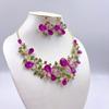 Sparkling Colorful Crystal Gemstone Necklace Earring Set Women Wedding Party Stage Accessory Floral Fashion Jewelry
