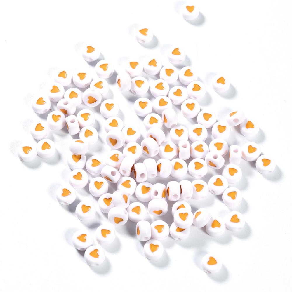 100Pcs 7mm Acrylic Flat Round Beads Colorful Heart Pattern Loose Spacer Beads For DIY Bracelets Earrings Making Supplies