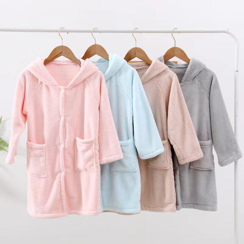 Children's Cute Cartoon Coral Fleece Hooded Bathrobe - Absorbent, No-Shed, Thick, Wearable Cloak