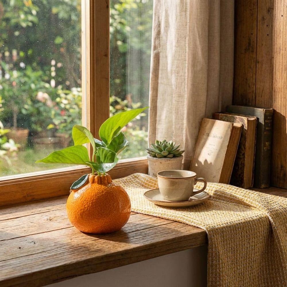 Decorative Simulated Orange Vase Ceramic Flower Holder Plant Terrarium  Table Centerpieces