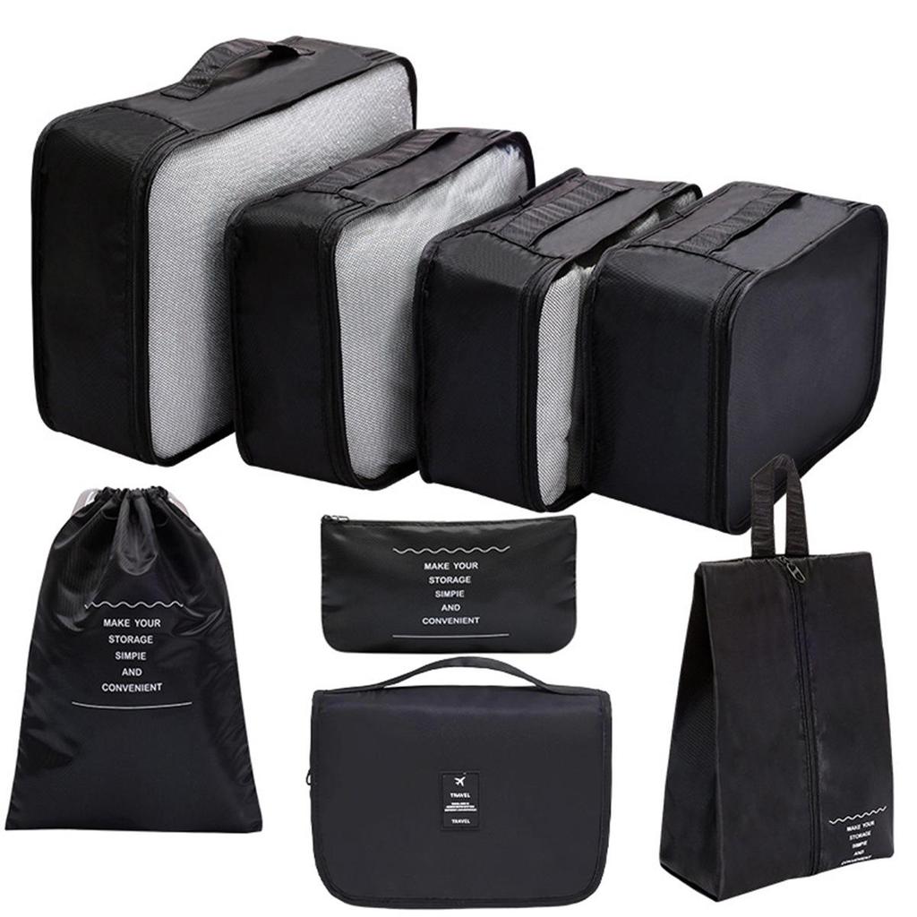 Twill 8-piece Multi-purpose Travel Storage Bag Set for Clothes & Toiletries