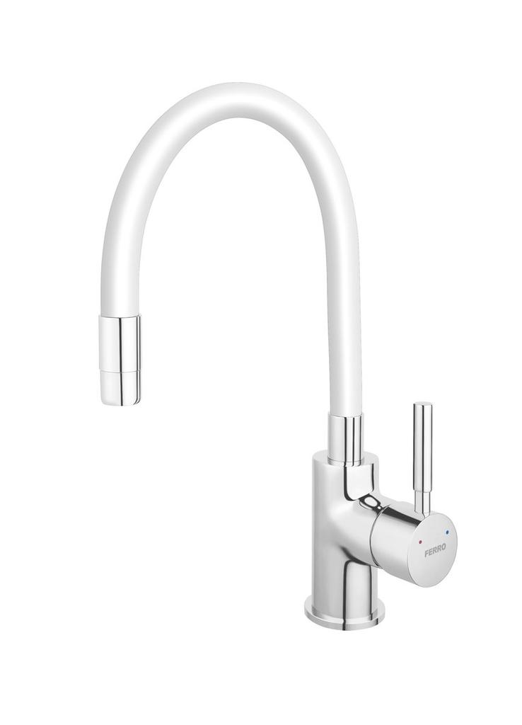 Zumba kitchen sink tap, white flexible spout, chrome