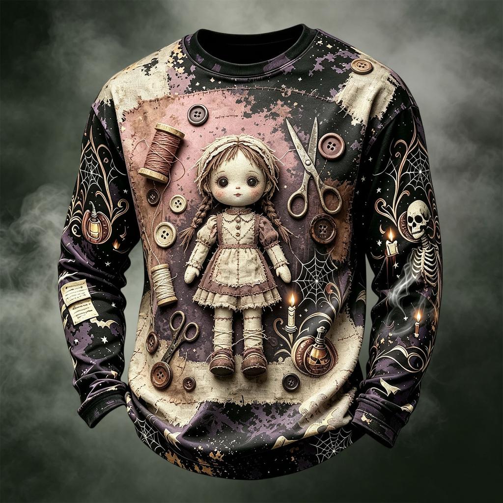 Men's Casual Long Sleeve Crewneck Halloween Print Top