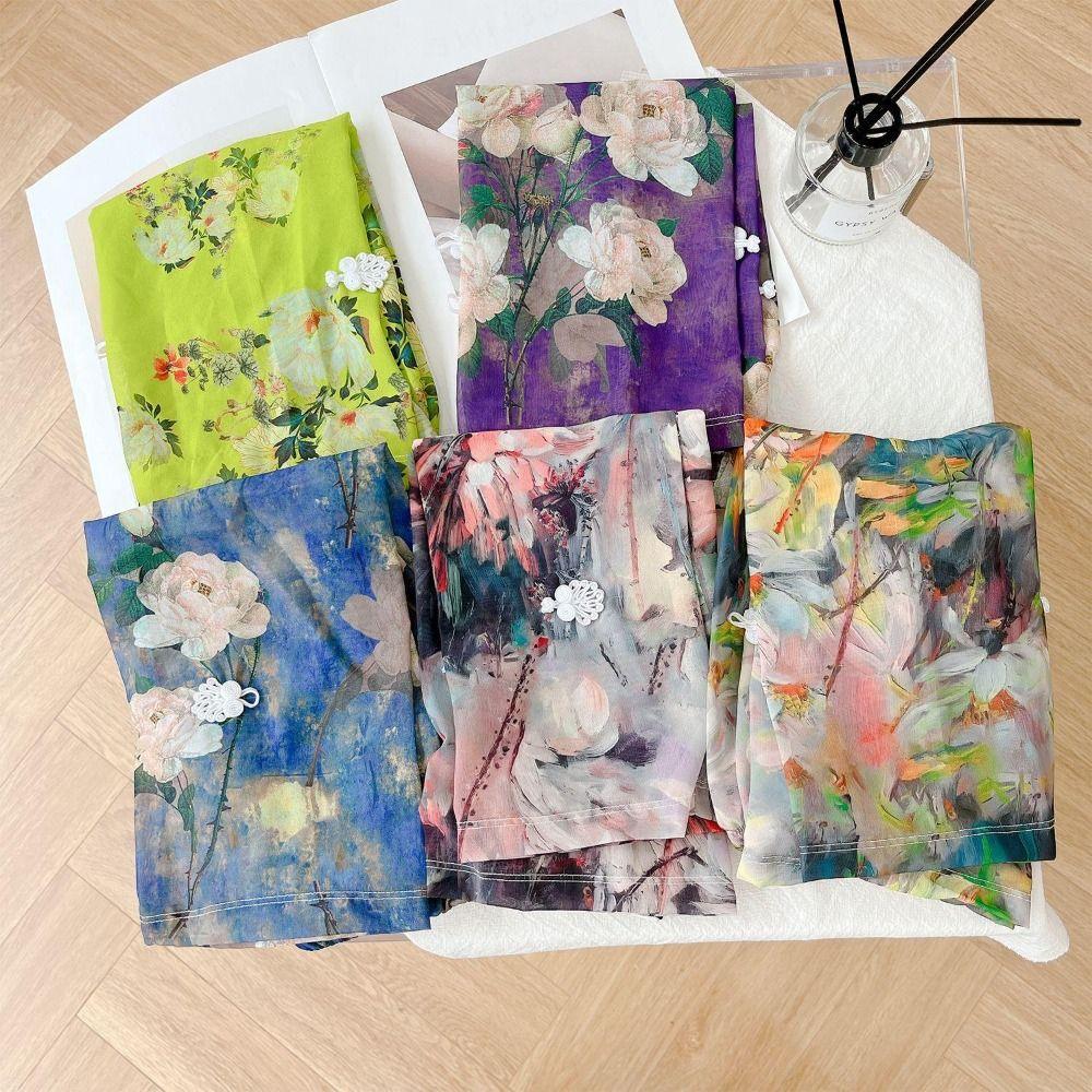 Anti-UV Printed Ice Silk Sleeves Flower Cycling Gloves Breathable Chiffon Sunscreen Sleeve  Summer