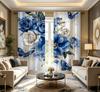 Digital Printed Curtains, Blue Flower and Butterfly Pattern, Stylish Window Treatment for Living Room Bedroom Decor
