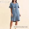 JPNTKY Women's Fashion Summer Spring Solid Color Print O-Neck Short Sleeve Casual Dresses